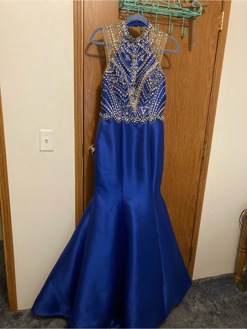 Rachel Allan Royal Blue Beaded Evening Gown